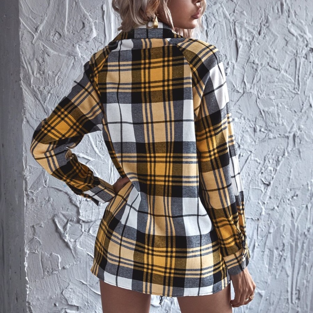 Boho Plaid Button Casual Minimalist Top - Picture 6 of 15